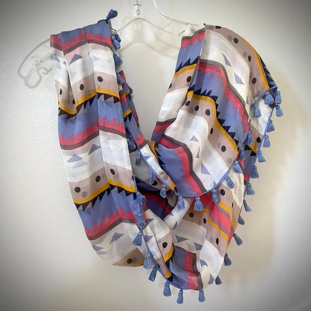 J. Crew Geometric Silk Fringed Infinity Scarf